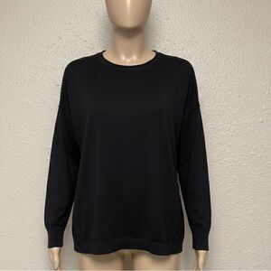 Vintage 90s Black Crew Neck Sweater Petite Large Knit Lightweight Minimalist